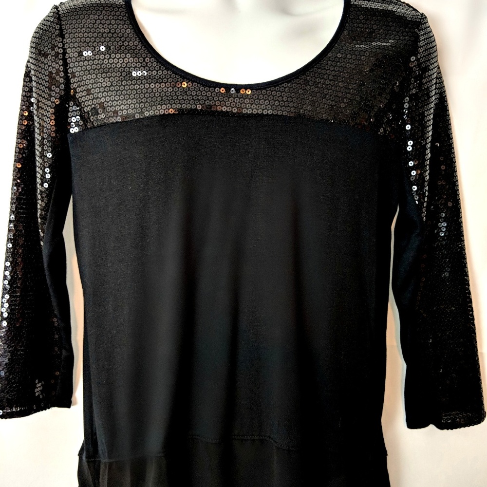 NWT COCO BIANCO Sexy Black Top Sequin Sleeves